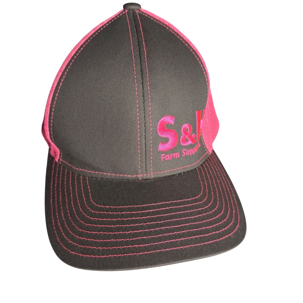 Embassy S&H Farm Supply Pink Brown Trucker‎ Hat Embroidered Logo Mesh Snapback
